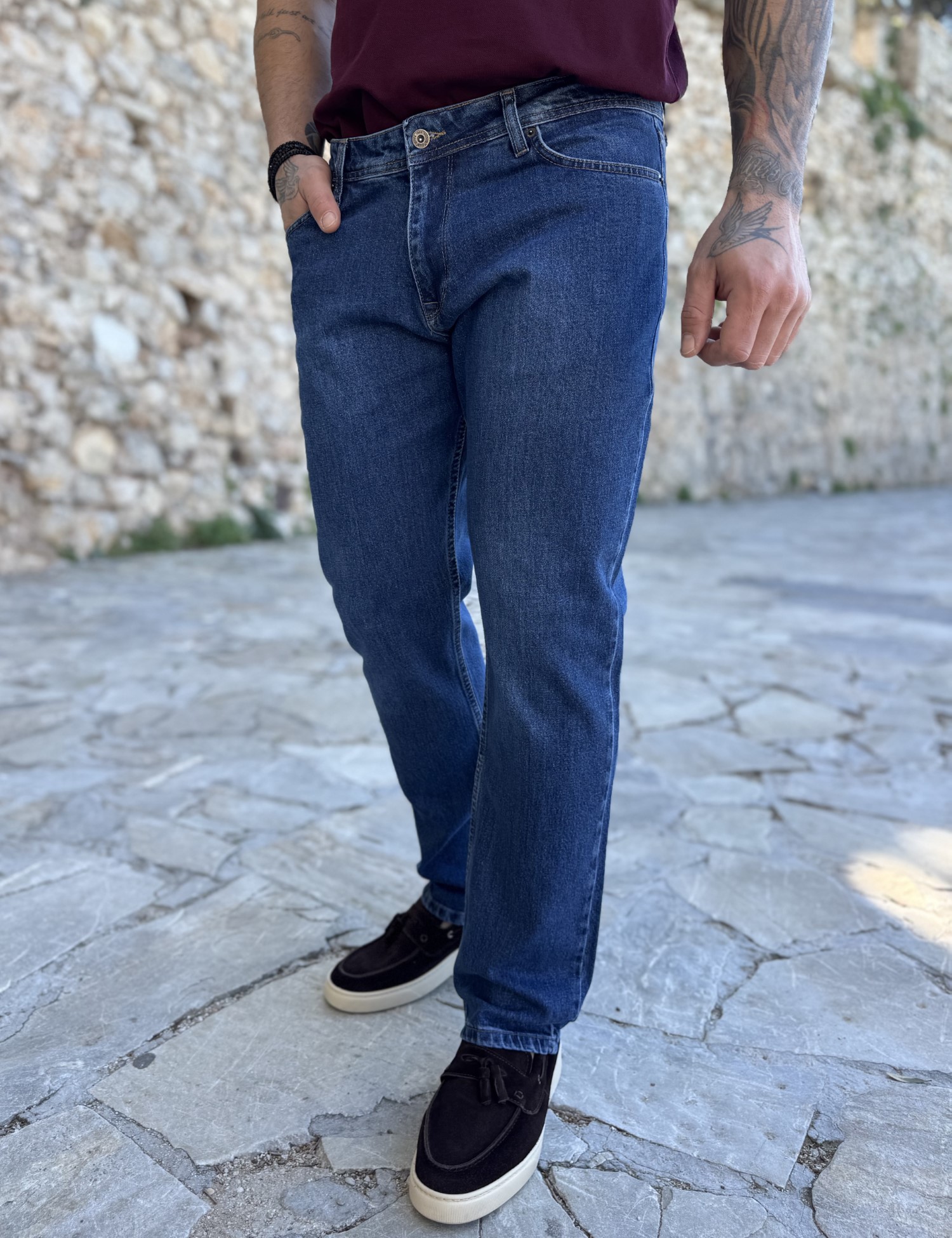 Ανδρικό μπλε τζιν ελαστικό σε ίσια γραμμή με φερμουάρ Plus Size LC17253 φωτογραφία